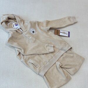 NWT EDDIE BAUER Kids (Unisex) 2-Piece Terry Hoodie Shorts Set in Light Tan